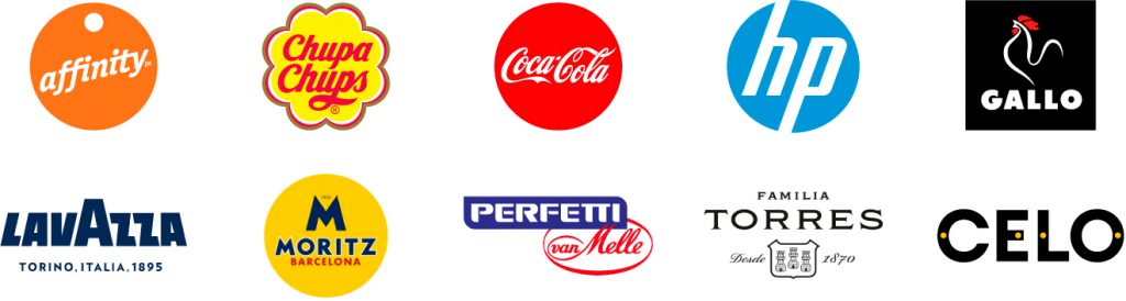 Affinity, Chupa Chups, Coca-Cola, HP, Gallo, Lavazza, Moritz, Perfetti van Melle, Familia Torres y Celo